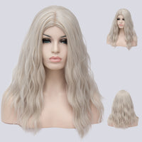 Silver grey long curly wig middle part at Shiny Way Wigs Brisbane QLD