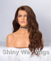 Light Brown Natural Wavy Virgin Human Hair Lace Wig - Shiny Way Wigs Sydney