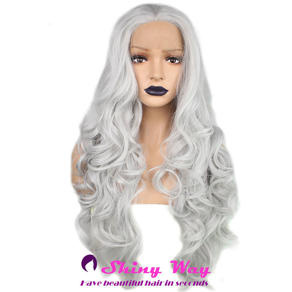 Silver white long curly Lace Front Wig - Shiny Way Wigs Melbourne VIC